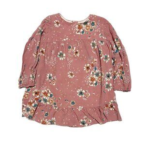 Zara Girls Floral Long Sleeve Lined Dress Dusty Rose Pink